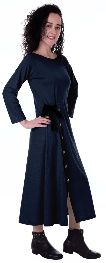 Moomaya Full Sleeves Maxi Dress Long Button Down Solid Casual Slit Dresses