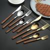 European Style Faux Wood Handle Stone Pattern Cutlery