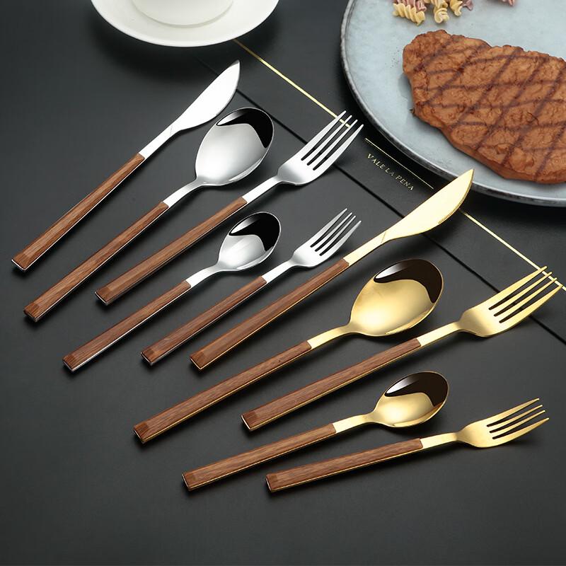 European Style Faux Wood Handle Stone Pattern Cutlery