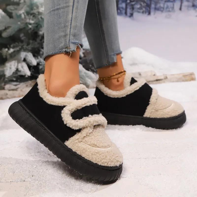 Iarnă Nou Brand Velcro Botine Designer Călduroase de Pluș 2024 Vânzare Fierbinte Pantofi de Casă din Bumbac Confortabili cu Talpă Groasă