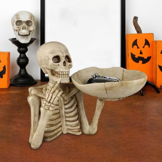 Halloween Skull Candy Bowl Scary Skeleton Key Fruit Snack Storage Tray Resin Punk Skull Decor for Home Tabletop Party Bar