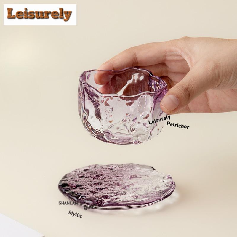 111ML Flowing Cloud Glass Color Crystal Teacup Creative Tea Bowl Mug Tea-tasting Fragrance Cup Chazhan Master Cups Teaset Saucer