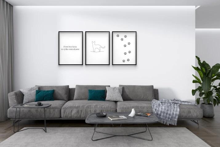 Wall Paintings Posters Black and White Line Art with Frame Set for Living Room Cat
