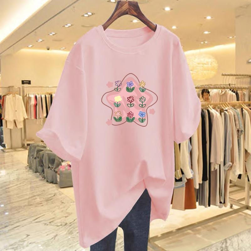 Cotton Sweet Cute Star Flower Short Sleeve T-Shirt Women's Summer Loose New Design Niche Half-Sleeve Top