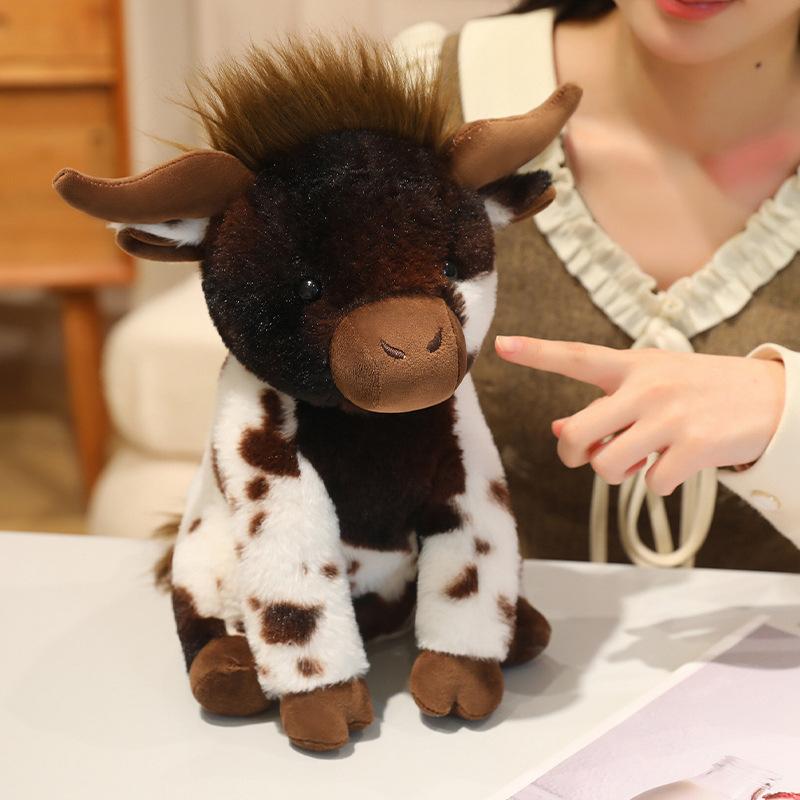 Simulated Sitting Cow Plush Toy, Black and White Cow Doll, Wild Forest Animal Children's Doll