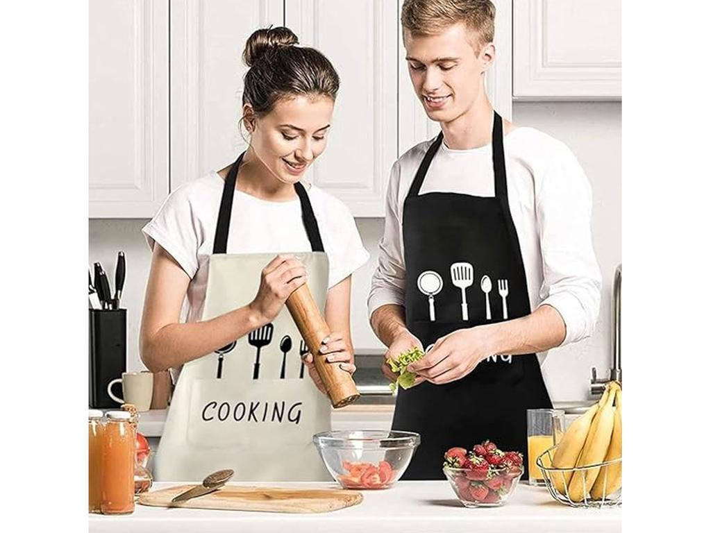 Kitchen Aprons with 2 Pockets, Waterproof, Suitable for Barbecues, Gardens, and Restaurants, 2-pack Black and Beige
