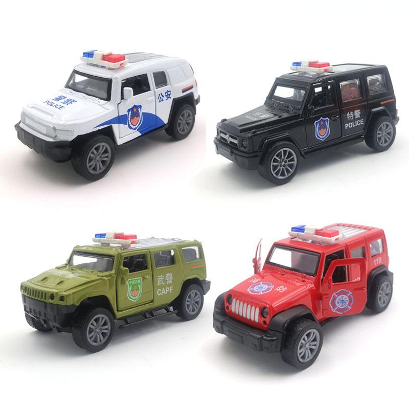 9cm Simulierte Polizeiautos 4 Stück Mini-Legierung Geländewagen Modelle Set Bergungsfahrzeuge Sammlung Spielzeug Für Kinder Jungen Geschenk black