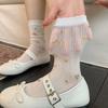 Colorful Floral Mid-calf Stockings with Mesh Fabric for Sweat Absorption and Breathability, Ballet-style Fringed Lace, Cute and Fresh Style.