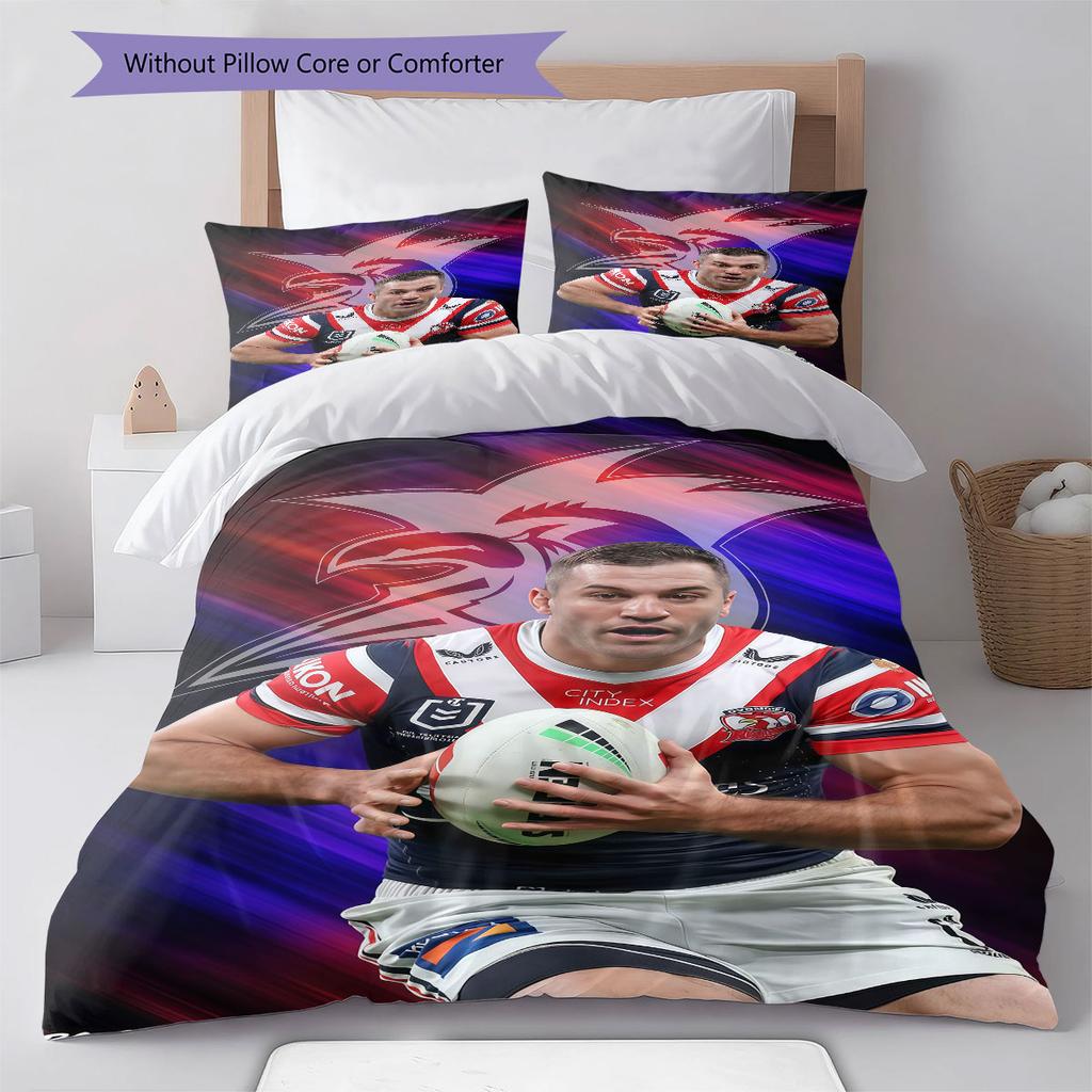Sydney Roosters Power Bedding Quilt Set Quilt Cover Pillowcase Home Decoration Birthday Gift (1 * Duvet Cover + 2 * Pillowcase, Without Core)