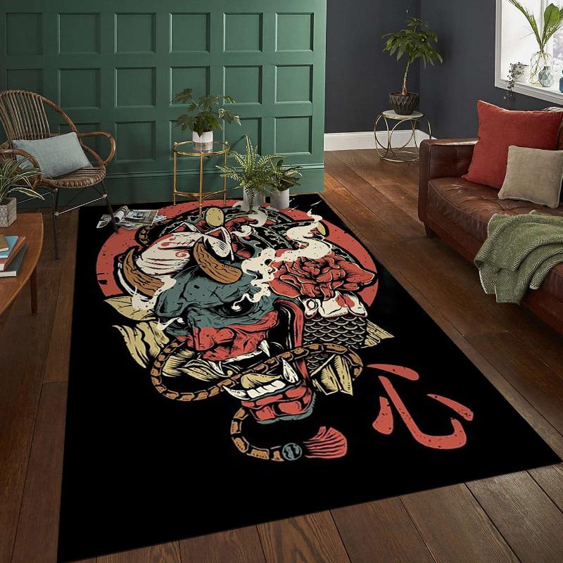 Japanese Culture Tattoo Rugs for Bedroom Fluffy Square Floor Carpets Living Room Home Decoration Rugs Soft Velvet Mat Area Rug