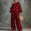 Trendy Lazy Vintage Striped Printed Top & Wide Leg Pants Set
