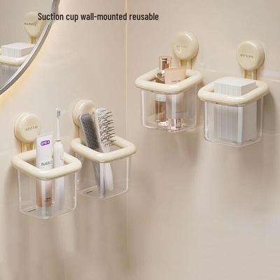 Suction Cup Toothbrush Holder with Storage Shelf
