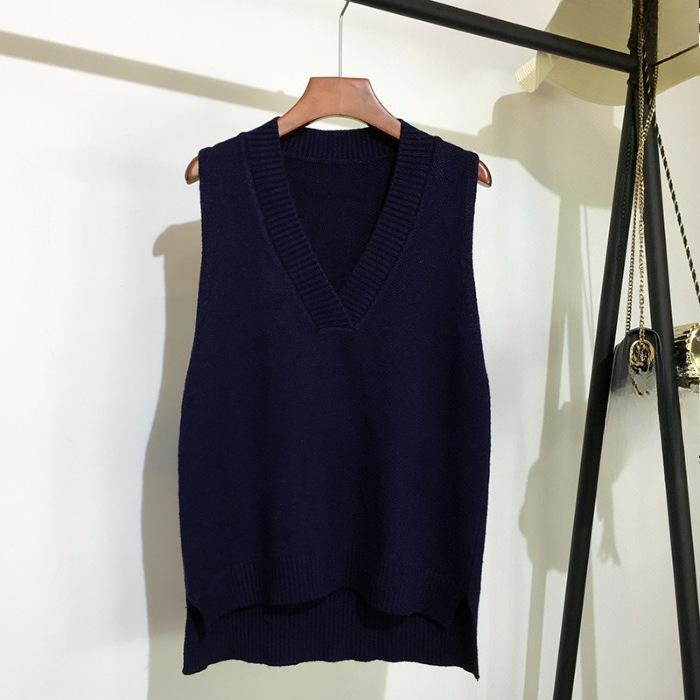 Autumn and Winter Simple V-neck Retro Vest Knitted Women's Pullover Loose Sleeveless Vest Spring and Autumn All-match Sweater Vest