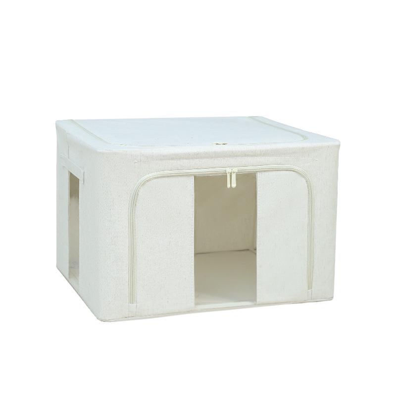 Tianshan Cotton and Linen Foldable Storage Box with Steel Frame & Washable PP Bottom for Clothes & Quilts