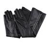 New Women's Leather Gloves Spring and Autumn Personalized Style Rivet Punk Black Sexy Extended Leather Gloves
