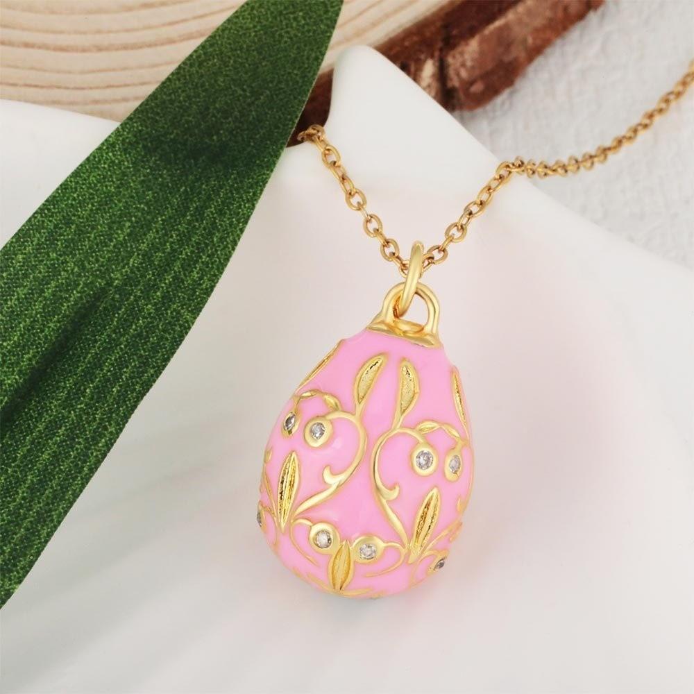 Bohemia Colorful Enamel Pendant Copper Necklace Pendant Chic Easter Egg Crystal Pendant  Ladies