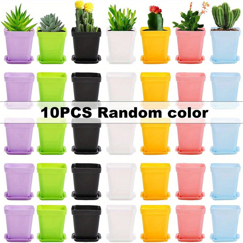 10pcs 7x7cm Plastic Square Flower Pot with Cover Garden Balcony Home decoration flower pot Office Desktop Flower ZSY