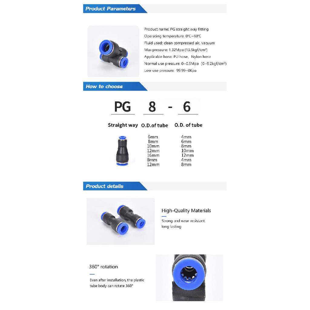 40Pcs Boxed PG Pneumatic Quick Connector Plastic Hose Air Pipe 4 6 8mm 10mm 12mm Push in Straight Reducing Gas Quick Connection Engine Gaskets 6