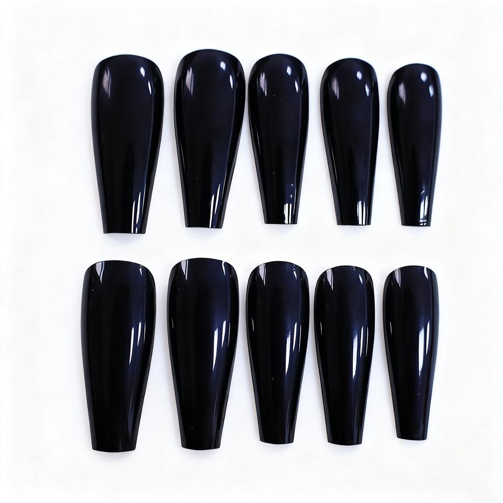 Nail art, Spice Girl style black 24 pieces, fake nails, long trapezoidal armor.