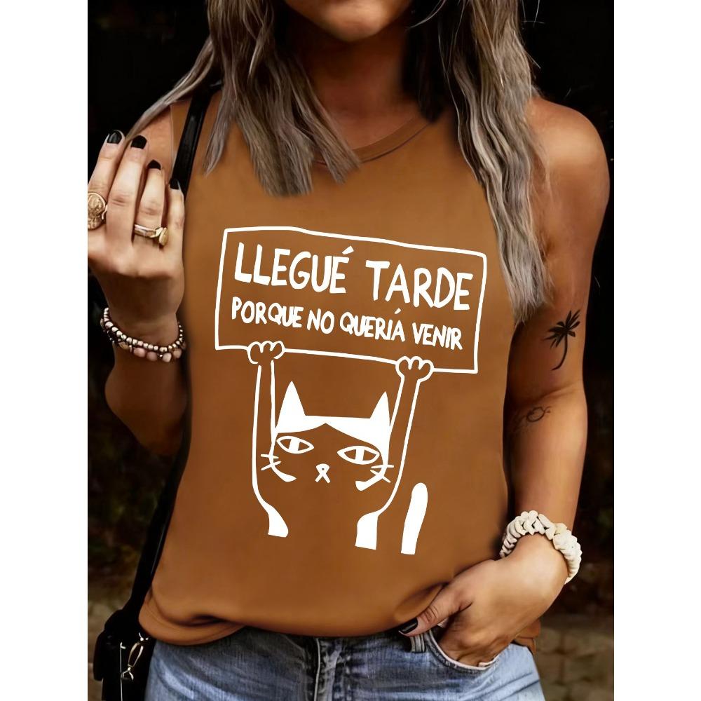 Fun cartoon cat tag printed vest, humorous design women s printed vest S