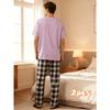 2026 New Year Family Coordinating Leisure Set, Breathable Short Sleeve Tops & Trendy Plaid Long Pants