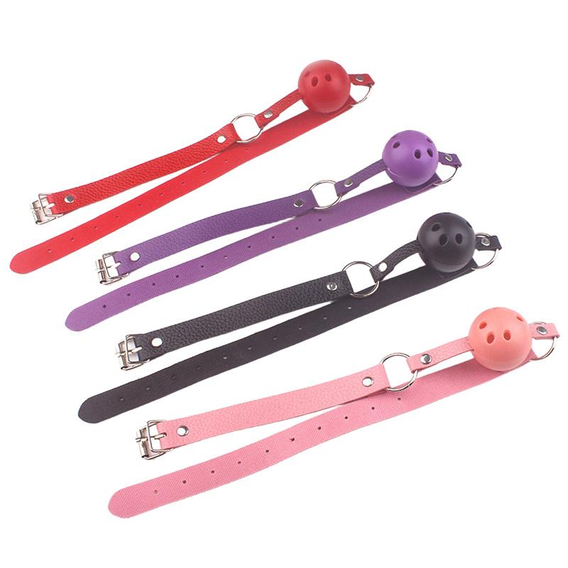 4 Colors Adjustable Plastic Ball Faux Leather Mouth Gag Adult Flirting Roleplay Game Props Couples Bondage Sex Toys Accessories