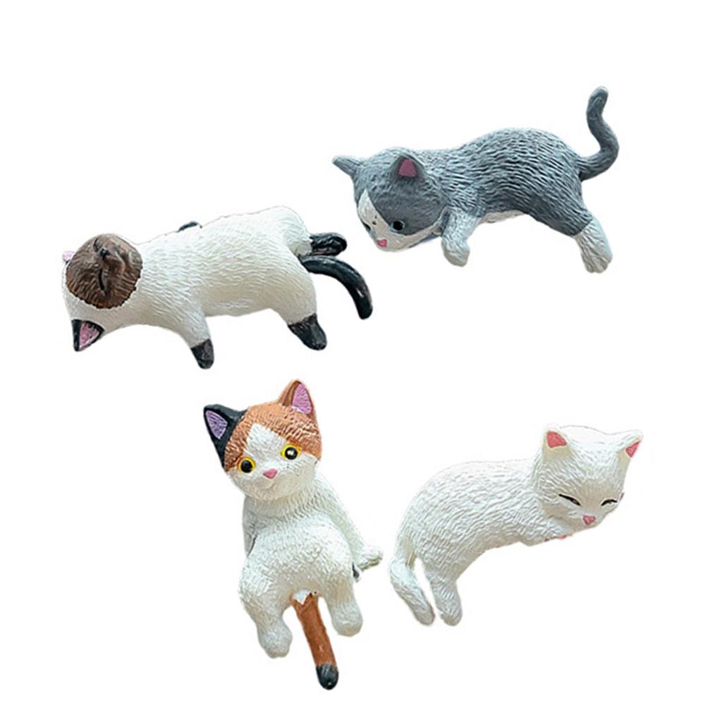 4Pcs Cartoon Cats Miniature Figurines Resins Craft Figures Computer Monitors Desktop Decors Car Central Screen Ornaments