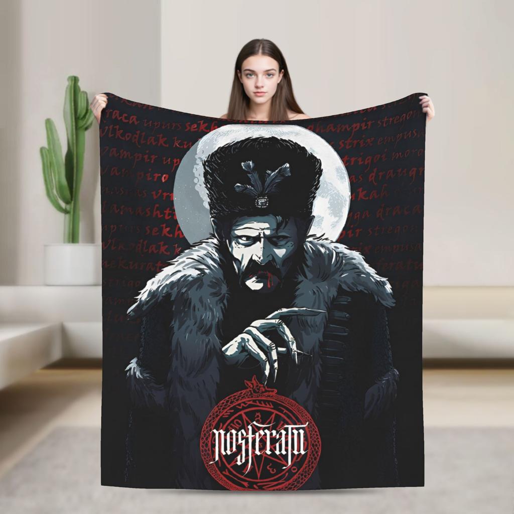 Nosferatu Vampire Dracula Fleece Throw Fashion Blankets Horror Movie Halloween for Bedding Knitted Fashion Blanket Travel Warm Multifunction