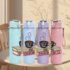 1PC Coffee Cup Stack Book Art Print 750ml Color Plastic Sports Water Bottle Leakproof Flip Straw Lid Suitable for Sports Office Home Use