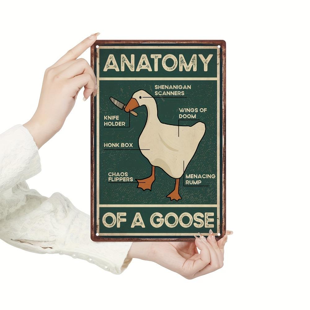 Vintage Goose Warning Metal Tin Sign - "Anatomy of a Goose" Humorous Wall Art with Cartoon Duck Illustration, Goose Decor