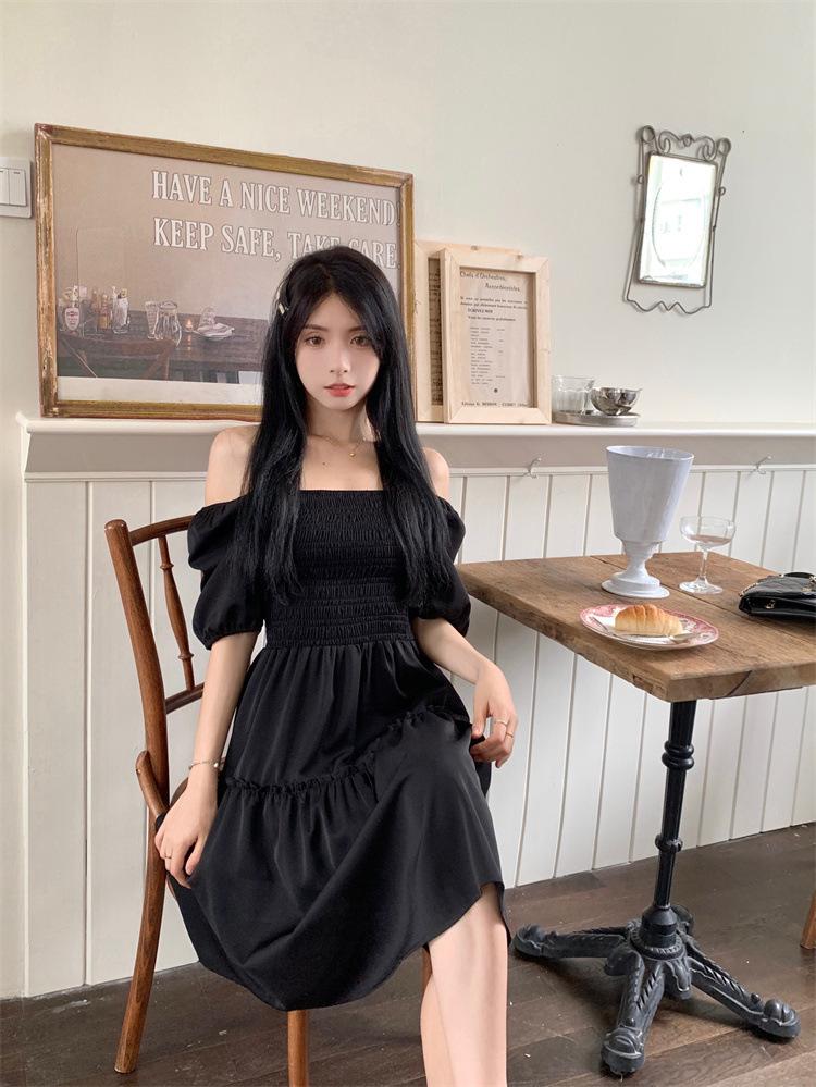 Plus Size French Bubble Sleeve Square Neck Summer Dress - Slimming Hepburn Style Little Black Dress