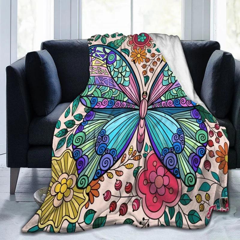 Butterfly Throw Blanket Smooth Lightweight Soft Print  for Travelling Camping Gift Kid Adult Flannel Fleece  Queen