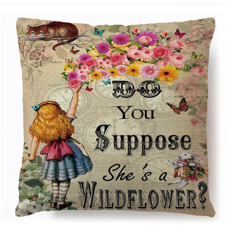 

В печати Алиса в Стране Чудес Мультячная Наволочка Хлопок Лен Квадратная Наволочка Подушка U