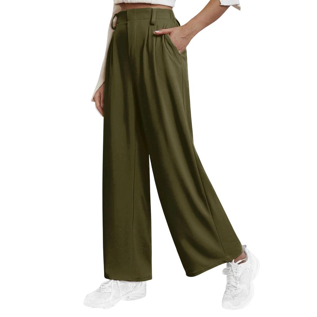 High Waist Wide Leg Pants for Women Casual Loose Fit Trousers with Side Pockets and Pleated Front Suitable for Daily Wear and Office