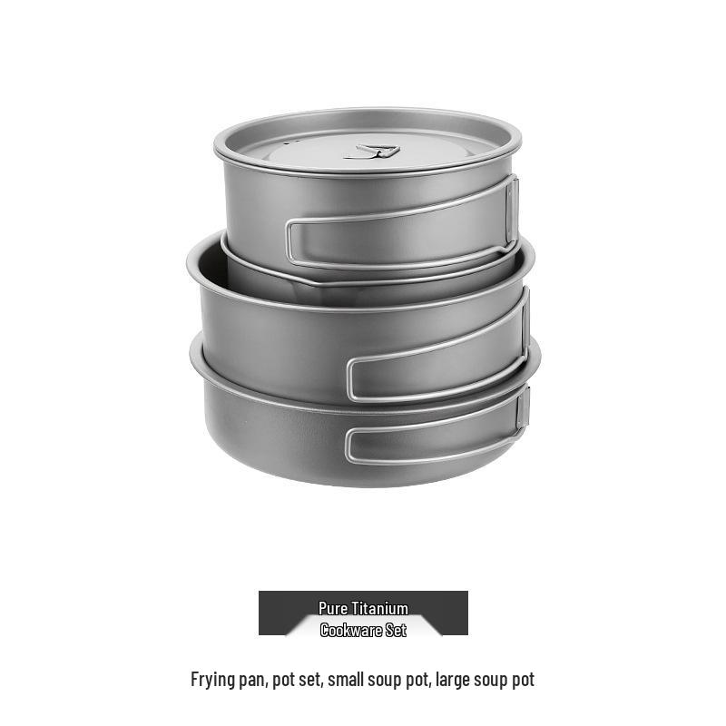 Lightweight Pure Titanium Camping Cookware: Folding Pot, Soup Pot, Tableware, and Multi-Purpose Frying Pan