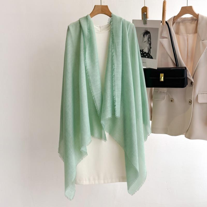 Women S Summer Thin Solid Color Scarf With Tassels For Sun Protection
