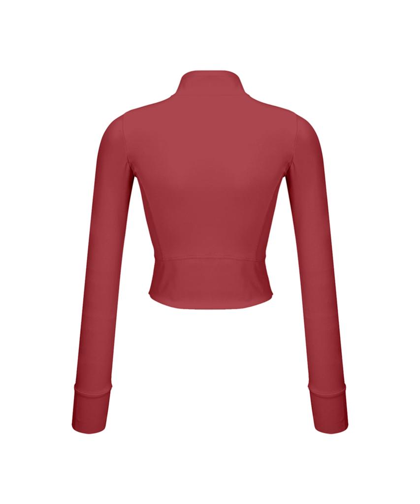 WANNABEZFIT Lettering Zip-Up Crop Jacket Burgundy