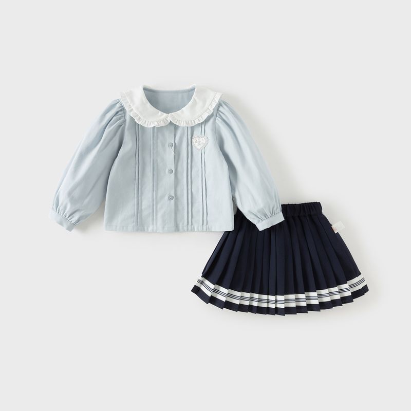 David Bella Kidsren's Skirt Suit 2026 Spring New Style Girls' Preppy Style Shirt Pleated Skirt Fashionable Baby
