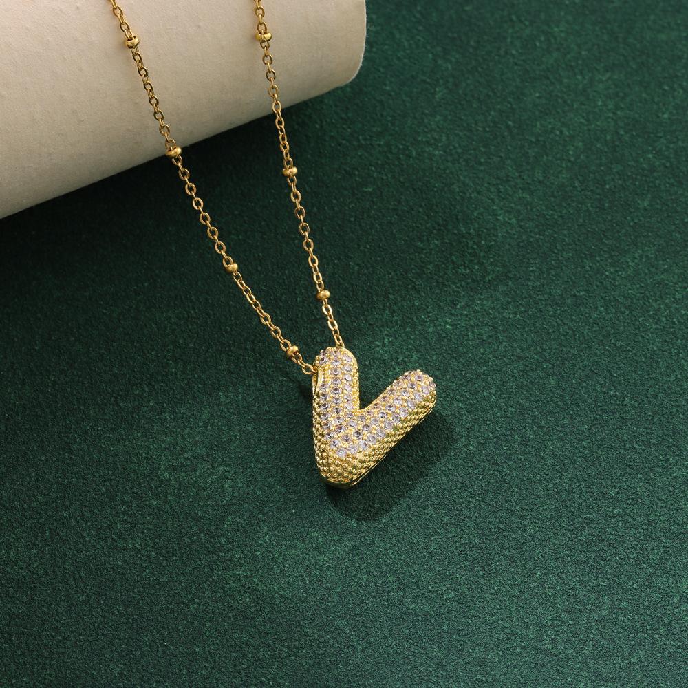 Zirkonia Vergoldete Blasen-Alphabet-Buchstabenkette Monogrammkette Ballon-Initialkette Geschenke für Frauen Mädchen