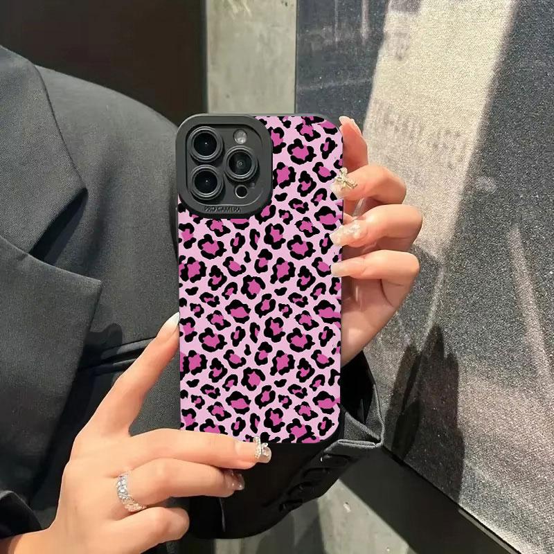 Pink Leopard Print Phone Case For iphone16 15 14 13 12 11 XR XS Pro Max14 Plus Mini Plus Lense Protection Soft Silicone Case