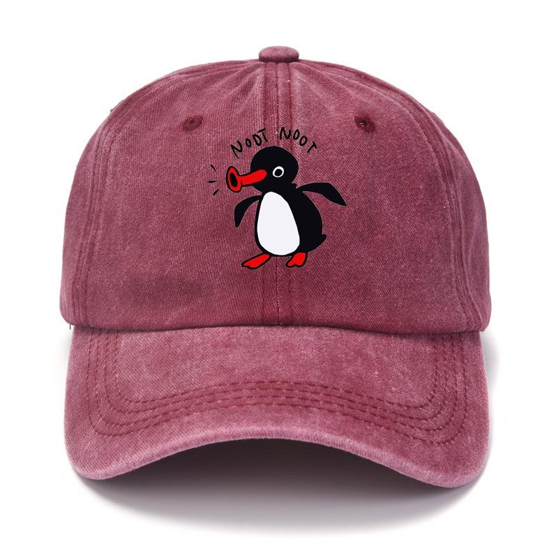 Cartoon Penguin Print Baseball Cap Washed Cotton Curved Brim Peaked Cap for Men and Women Outdoor Street Sun Protection Hat