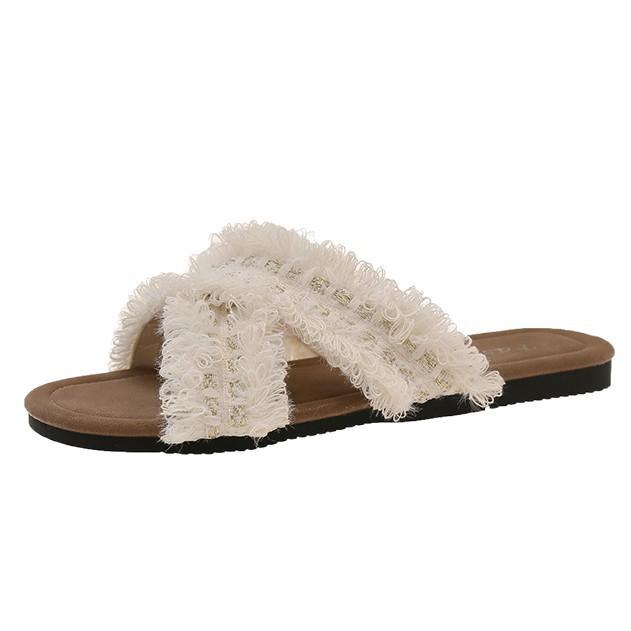 The new skirt is super hot with drag women's outer wear, summer 2025 small fragrant wind cross rags, one word flat bottom beach sandals