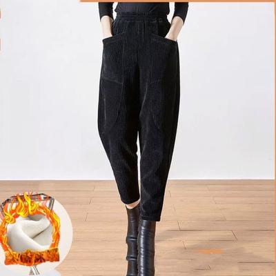 Women's Corduroy Harem Pants Autumn Winter Thickened Plus Size Loose High Waist  Fleece Pants