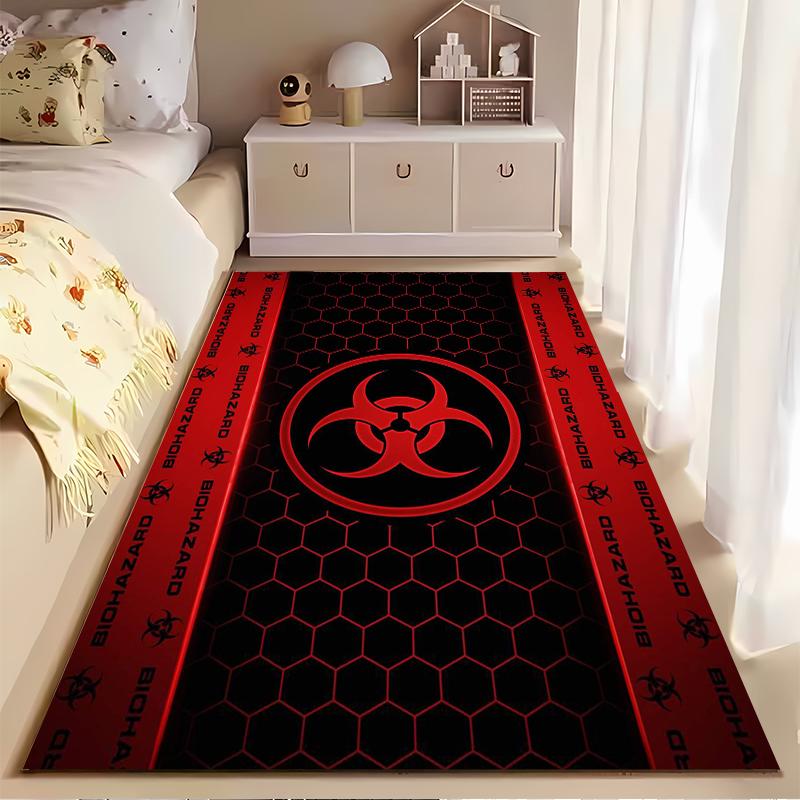 Biohazard Red Hexagonal Pattern Rug Non-slip rug suitable for living room and bedroom sofas