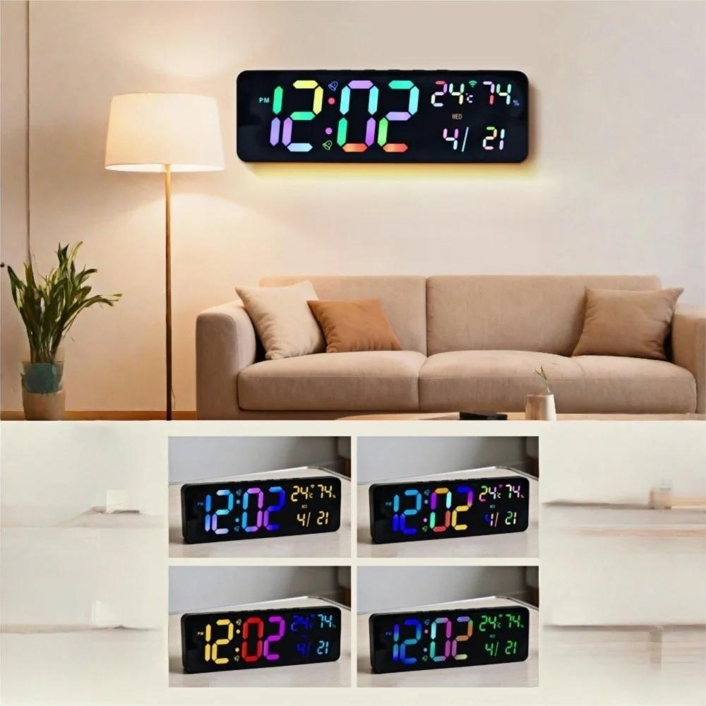 36*11.5*2.3cm Large RGB Digital Wall Clock TEMP Humidity Date Week Count-up Countdown 12/24H Bluetooth Time Synchronization LED Clock