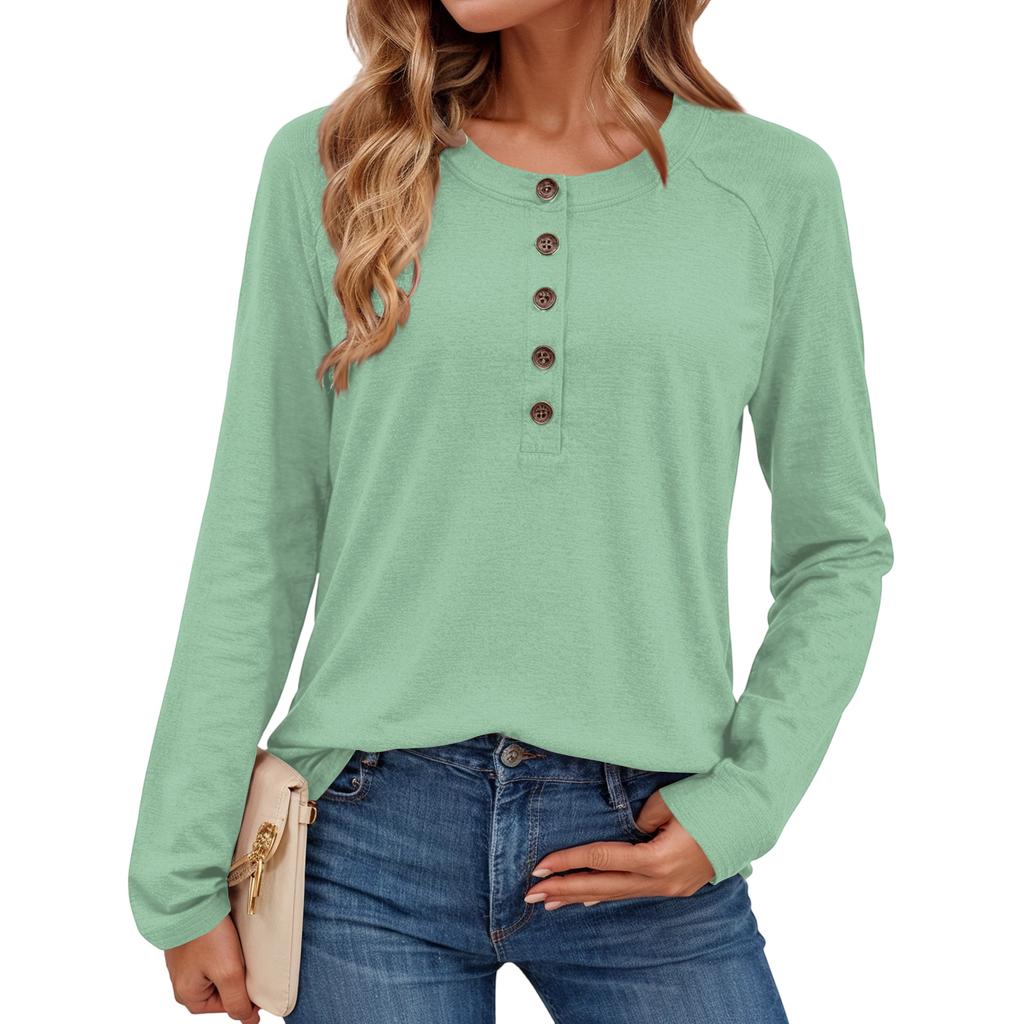 Women's Stylish Solid-color Round-neck Long-sleeved Top