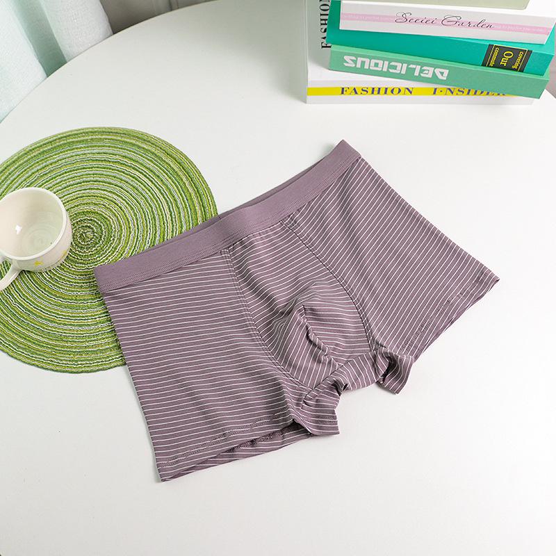 Men's Breathable Cotton & Modal Striped Boxer Briefs, Mid-Rise Fashion Style