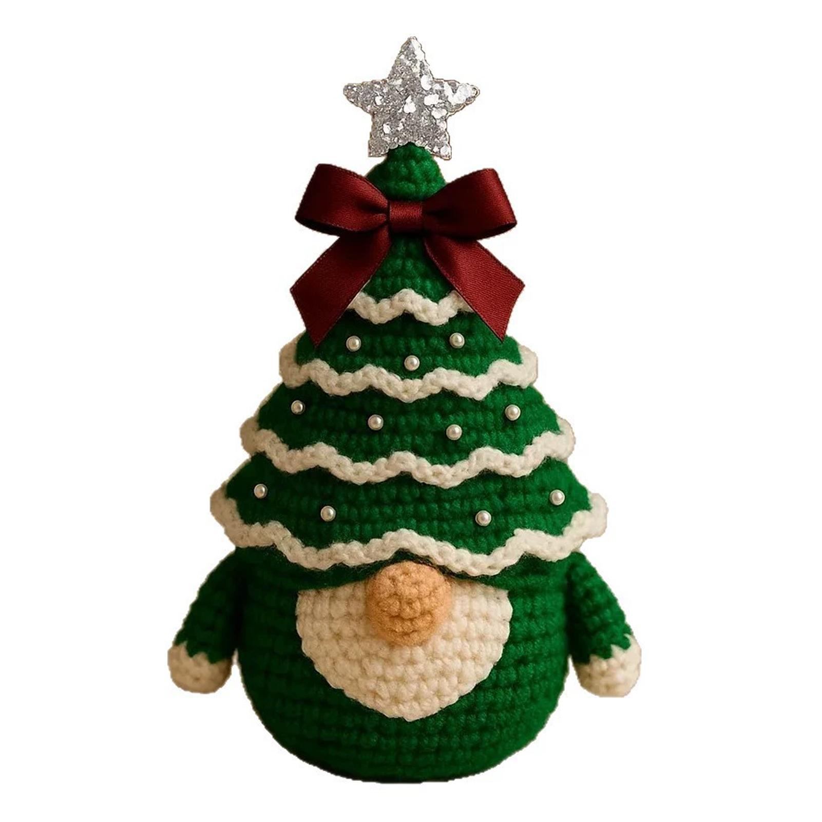 Christmas Crochet Kit Material Package Crochet Starter Kit DIY Craft Knitting Christmas Tree Gnome Kit Festival Christmas Decor зелёный