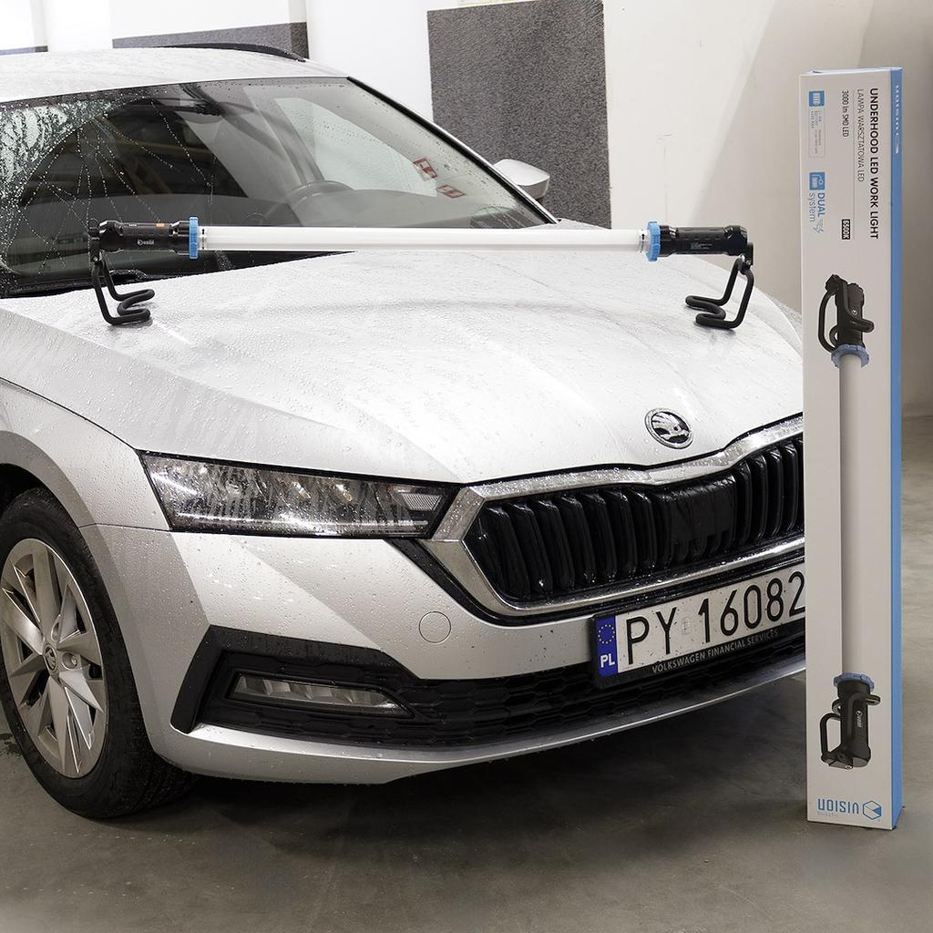 Werkstattleuchte / Leuchtstofflampe mit Halteklammern für unter die Motorhaube, 30W 3000 lm, AC/DC