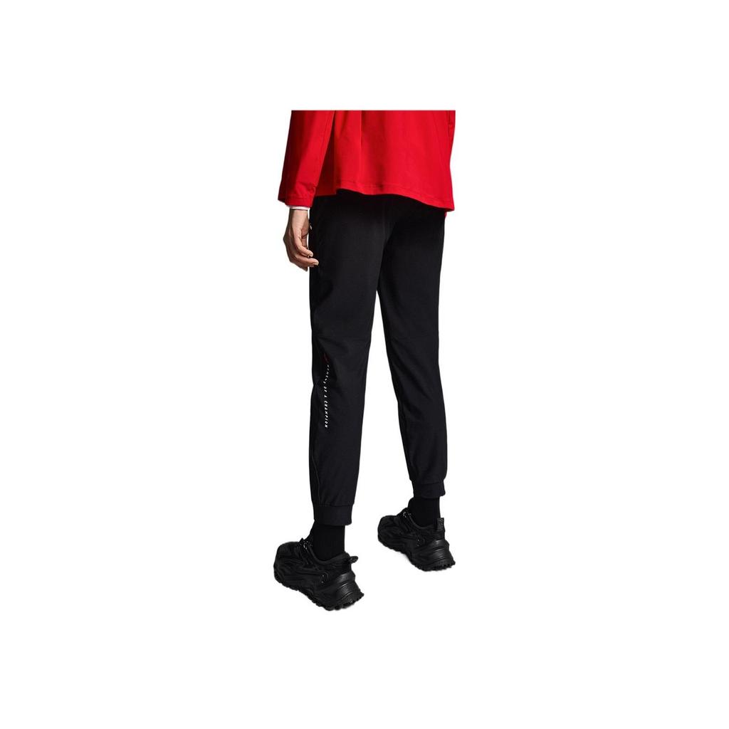 Anta Solid Color Logo Print Knitted Tapered Pants Women Bottoms Black 162237341-1